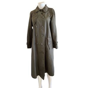 Sears vintage women’s M olive tan trench coat 70’s long full length double butto